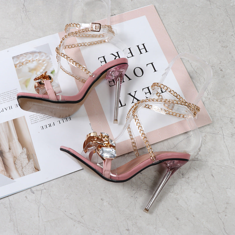 Clear Gem Embellished Square Toe Heels