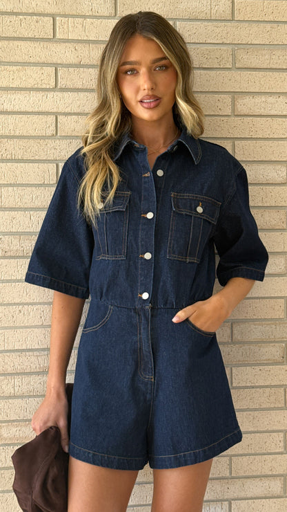 Rayla Denim Playsuit - Dark Blue