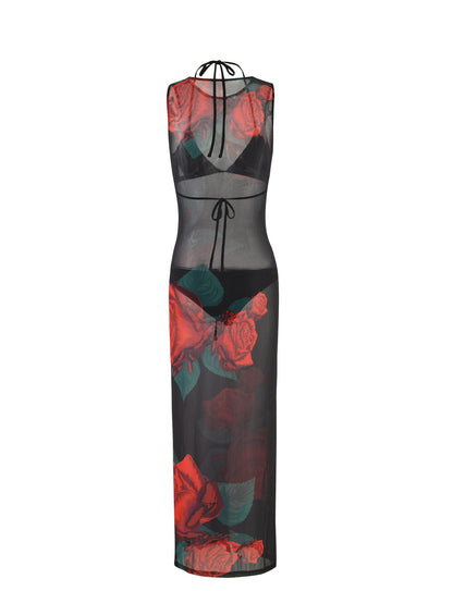 JOZIE THREE PIECE DRESS - BLACK : MACRO ROSE - RED ROSE