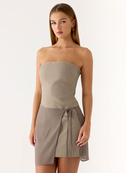 Via Veneto Mini Dress - Sand Brown
