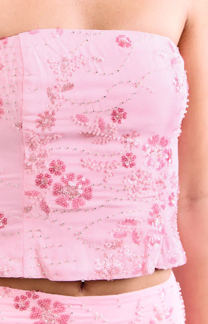 Vila Light Pink Strapless Beaded Top