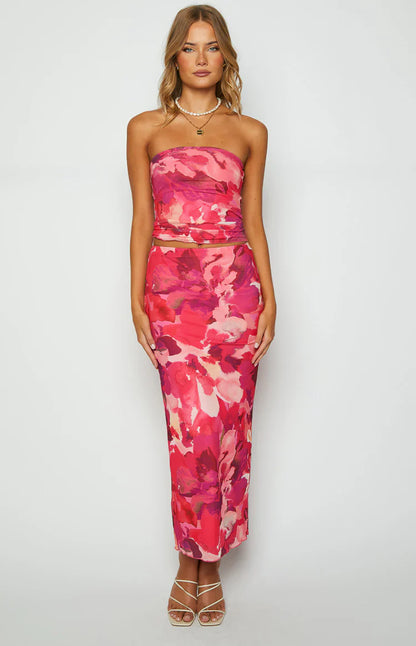 When in Rome Pink Print Mesh Maxi Skirt