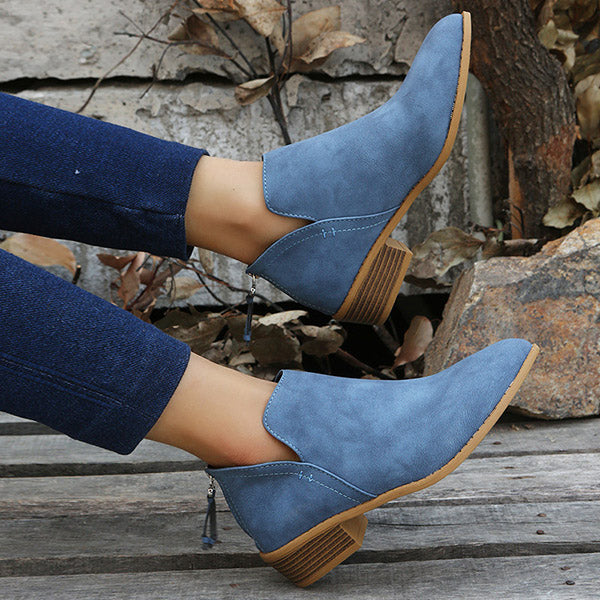 Casual Suede Low Heeled Ankle Booties