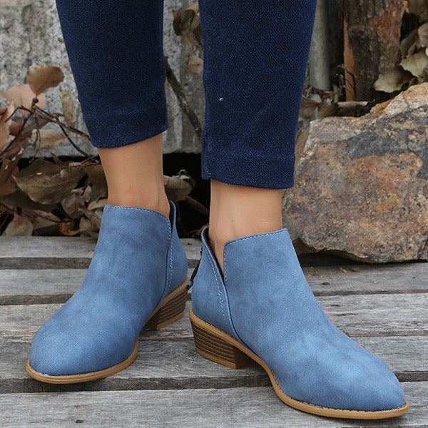 Casual Suede Low Heeled Ankle Booties