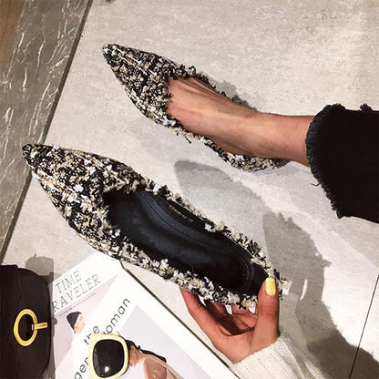Fringe Decor Point Toe Ballet Flats