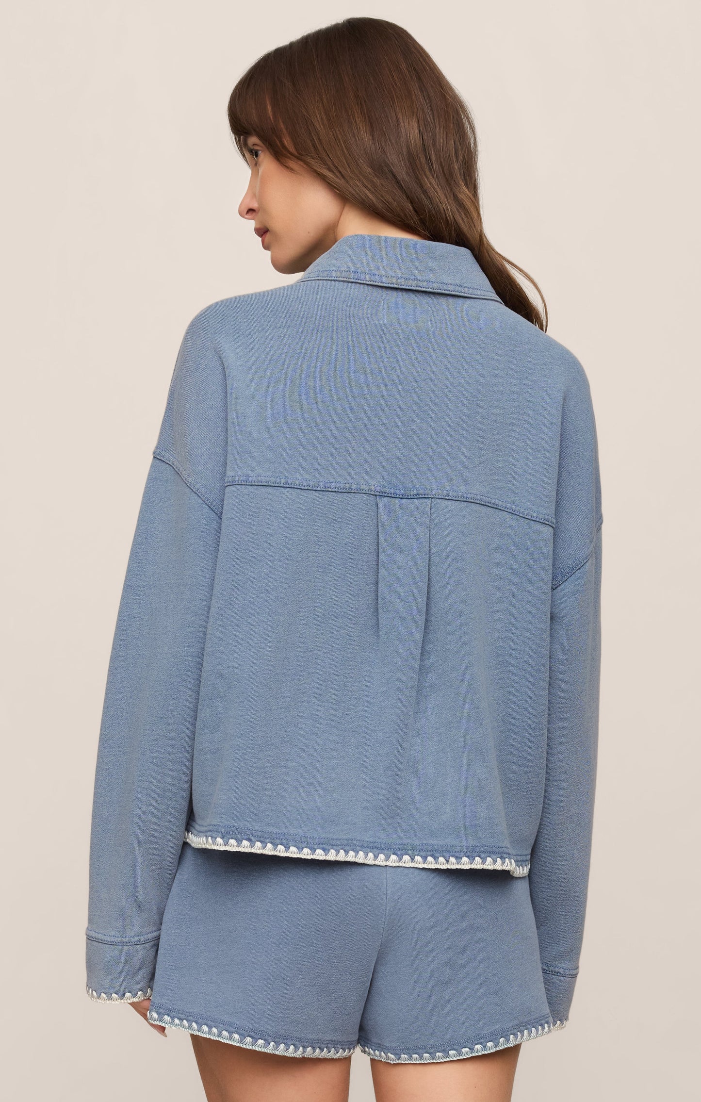 All Day Knit Denim Crop Whipstitch Jacket