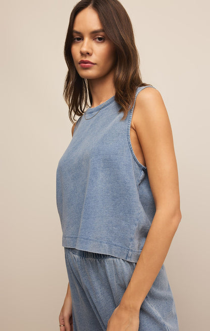 Sloane Jersey Denim Muscle Tank