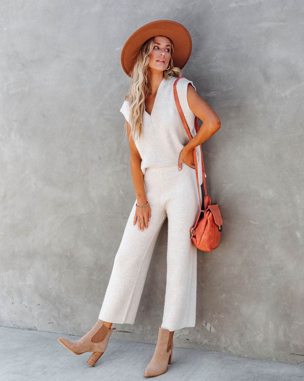 Always Cozy Ribbed Wide Leg Pants - Oatmeal