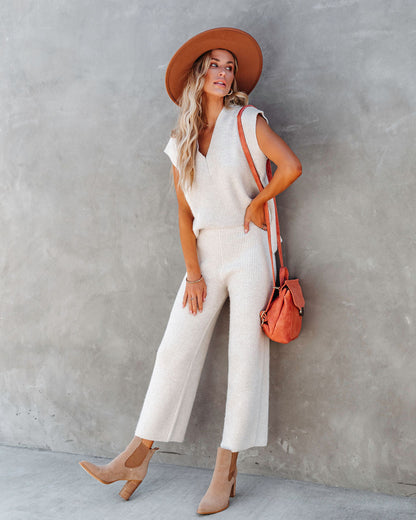 Always Cozy Ribbed Wide Leg Pants - Oatmeal