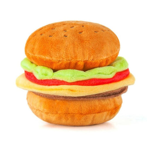 P.L.A.Y. Pet Lifestyle and You Dog Toys American Classic Barky Burger Interactive Plush Squeaky Dog Toy