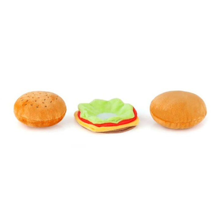 P.L.A.Y. Pet Lifestyle and You Dog Toys American Classic Barky Burger Interactive Plush Squeaky Dog Toy