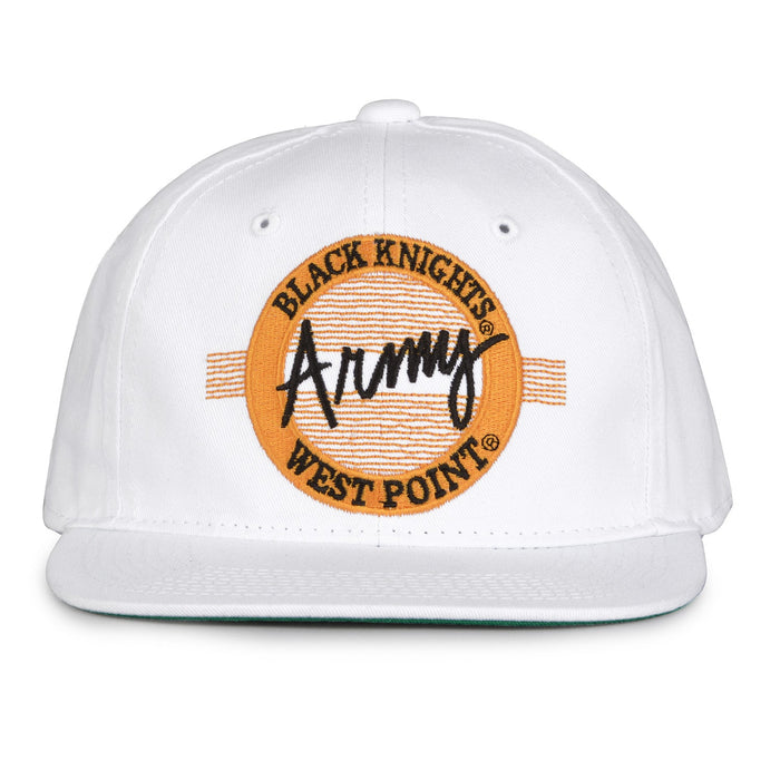 Army Black Knights Retro Circle Snapback - White, front view