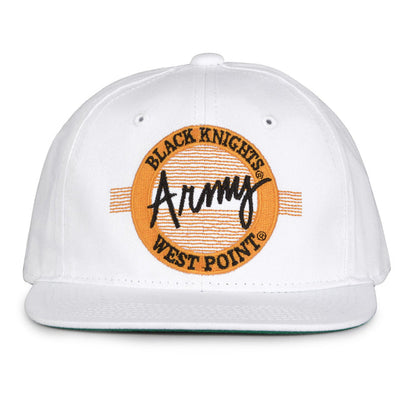 Army Black Knights Retro Circle Snapback - White, front view