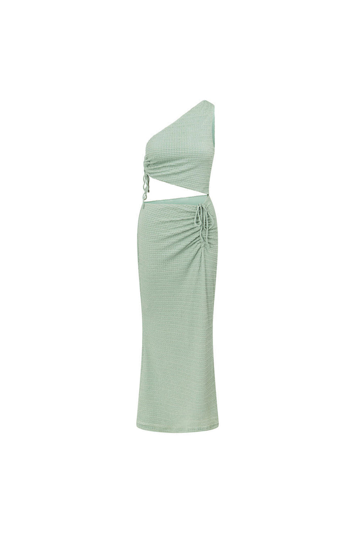 Sage Green One Shoulder Midi Azaria Dress