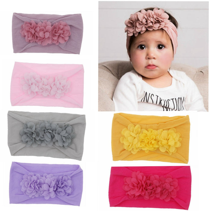 Baby and Toddler Chiffon Triple Flower Hairband - Headband Stretch Girls Hair Accessories