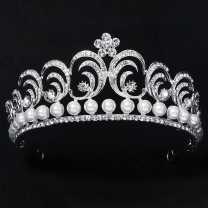 Baroque Swirls Queen Tiara-Crown Adorned with Rhinestones and Simulated Pearl- For Bride or Mis Quince
