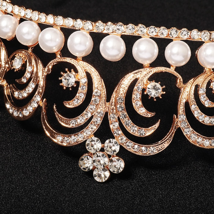 Baroque Swirls Queen Tiara-Crown Adorned with Rhinestones and Simulated Pearl- For Bride or Mis Quince