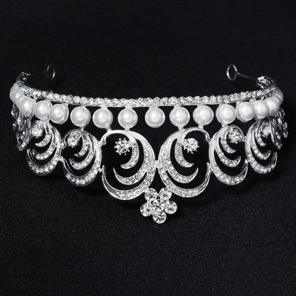 Baroque Swirls Queen Tiara-Crown Adorned with Rhinestones and Simulated Pearl- For Bride or Mis Quince