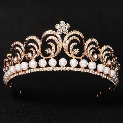 Baroque Swirls Queen Tiara-Crown Adorned with Rhinestones and Simulated Pearl- For Bride or Mis Quince