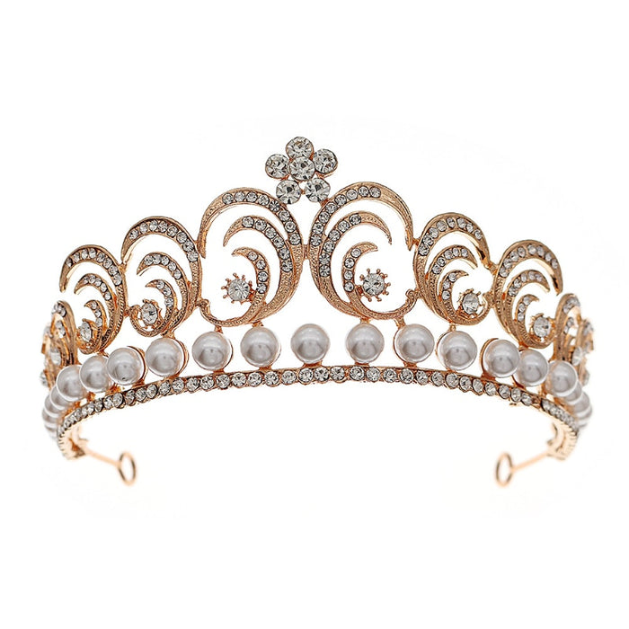 Baroque Swirls Queen Tiara-Crown Adorned with Rhinestones and Simulated Pearl- For Bride or Mis Quince