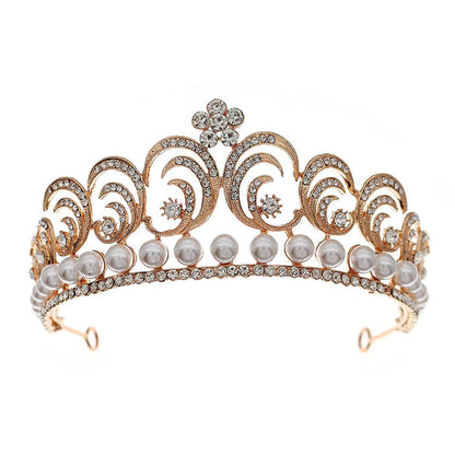 Baroque Swirls Queen Tiara-Crown Adorned with Rhinestones and Simulated Pearl- For Bride or Mis Quince