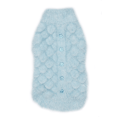 Barker's Bowtique Sweaters BLUE / XS Blossom Dog Sweater in Blue, Grey & Pink