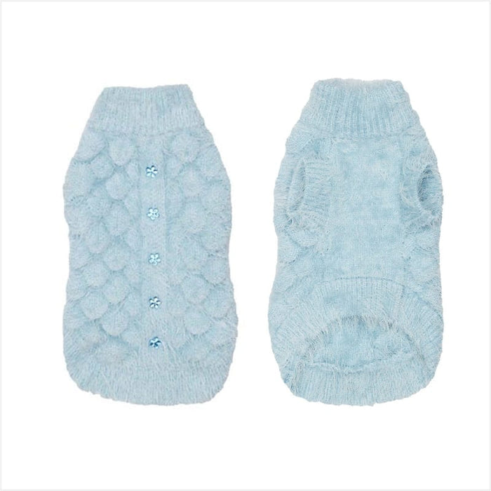 Barker's Bowtique Sweaters Blossom Feather Soft with Flower Buttons Warm Dog Sweater - Blue