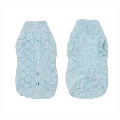 Barker's Bowtique Sweaters Blossom Feather Soft with Flower Buttons Warm Dog Sweater - Blue