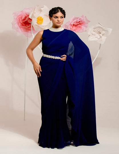 Blue Pre-Draped Saree