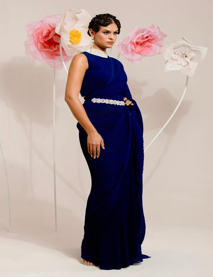 Blue Pre-Draped Saree