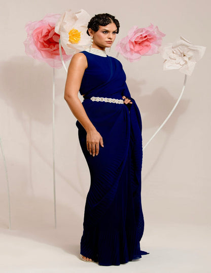 Blue Pre-Draped Saree