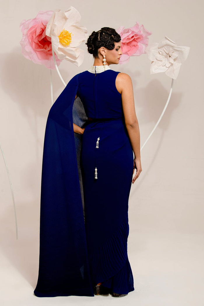 Blue Pre-Draped Saree