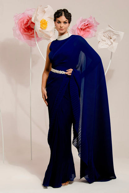 Blue Pre-Draped Saree