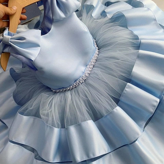 Bows and Gems Baby Flower Girl Dress or 1st Birthday Party Dress