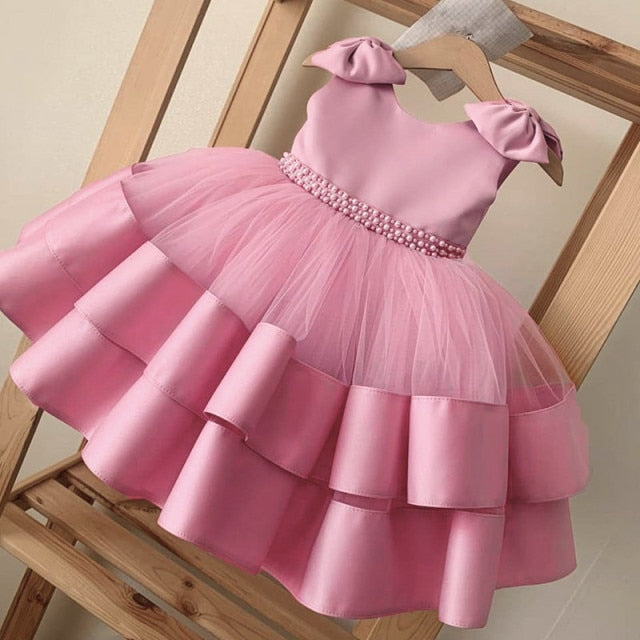 Bows and Gems Baby Flower Girl Dress or 1st Birthday Party Dress