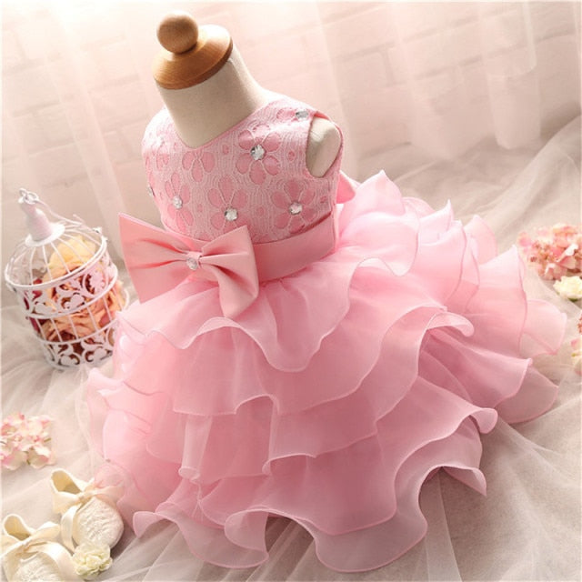 Bows and Gems Baby Flower Girl Dress or 1st Birthday Party Dress