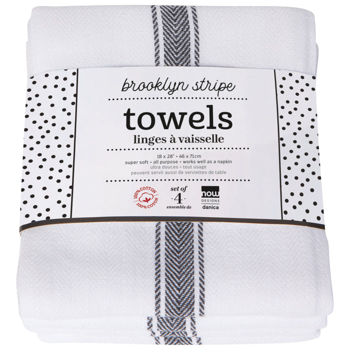 Brooklyn Stripe Black Dishtowels Set of 4