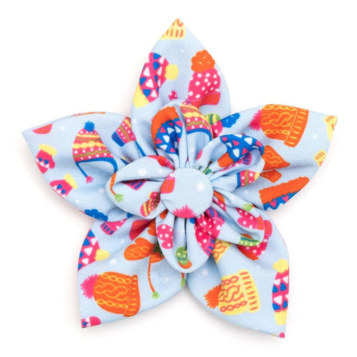 The Worthy Dog Bow Ties SM Brrrr! Cold Winter Theme Orange/ Lt Blue Flower Pet Collar Attachment - 2 Sizes