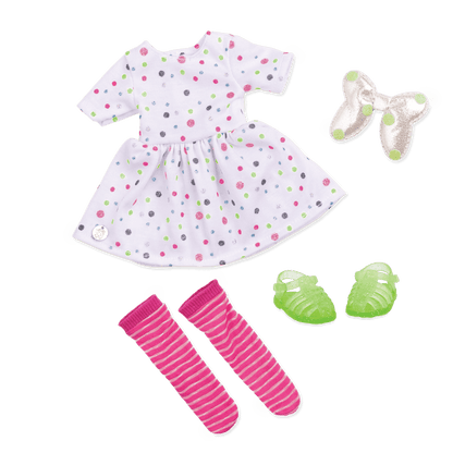 Glitter dress with bow for 14-inch doll