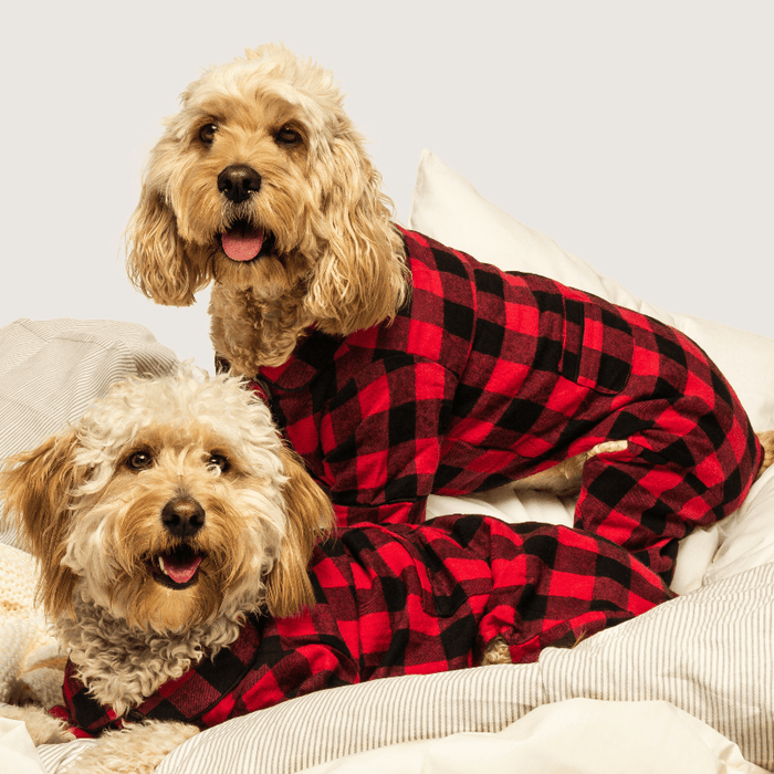 fabdog Pajamas Buffalo Red Check Flannel Holiday Dog Pajamas