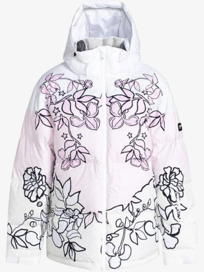 Campera Snow Roxy Rowley Puffer Blanco Rosa Print