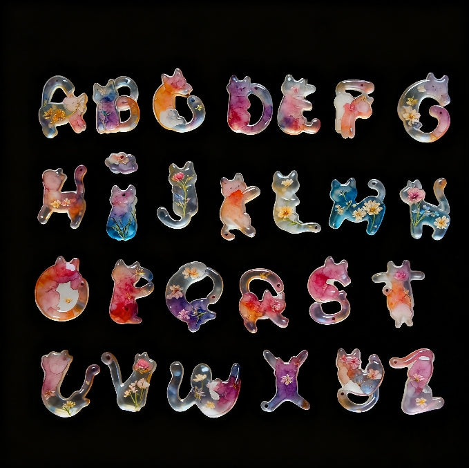 Cat-Shaped Alphabet Resin Mold with Hole