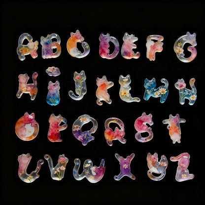 Cat-Shaped Alphabet Resin Mold with Hole