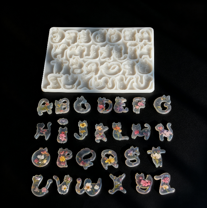 Cat-Shaped Alphabet Resin Mold with Hole