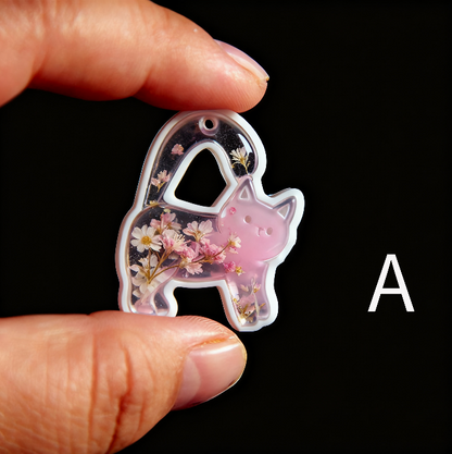 Cat-Shaped Alphabet Resin Mold with Hole