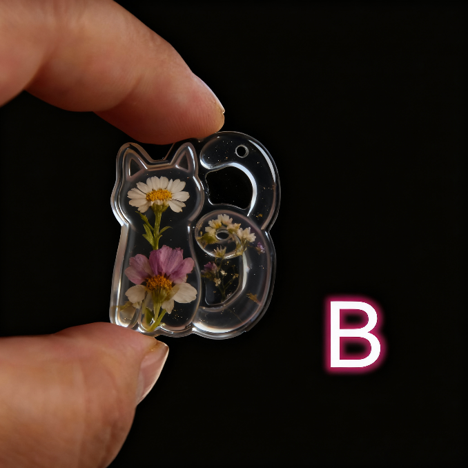 Cat-Shaped Alphabet Resin Mold with Hole