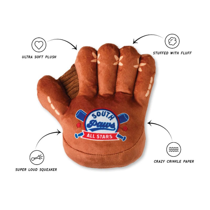 Petshop by Fringe Studio dog toys Catch You're Out Baseball Mitt Sports Plush Squeaky Dog Toy