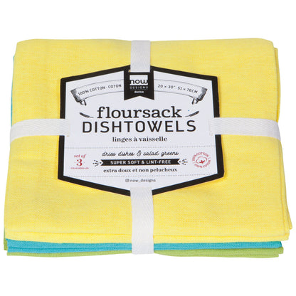 Chartreuse Turquoise Leaf Floursack Dishtowels Set of 3