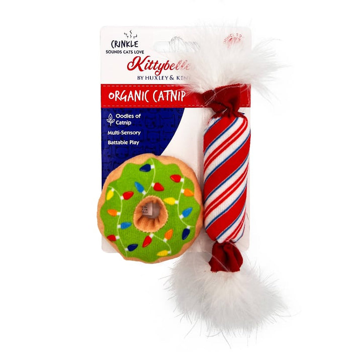 Huxley & Kent Cat Toys Christmas Holiday Lit Donut & Peppermint Candy Cat Toy Set - 2 Pk