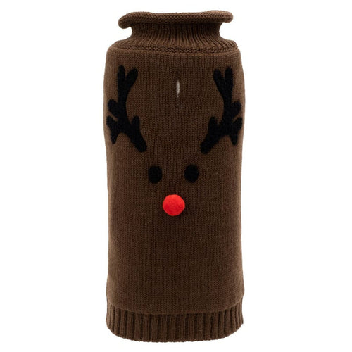 The Worthy Dog Sweaters 2XS Christmas Reindeer Face Warm Holiday Brown Turtleneck Dog Sweater